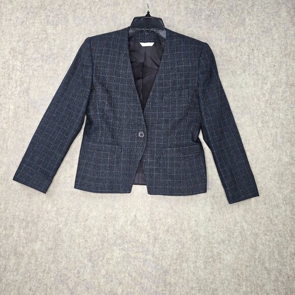 Mark Alexander Plaid Blazer Jacket & Skirt Set Gray Wool Blend Fully Lined - Picture 2 of 16